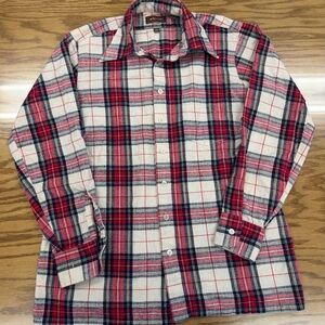 Vintage 1970s Arrow Flannel Shirt Red White Plaid Men’s L Grunge Brown Label 70s